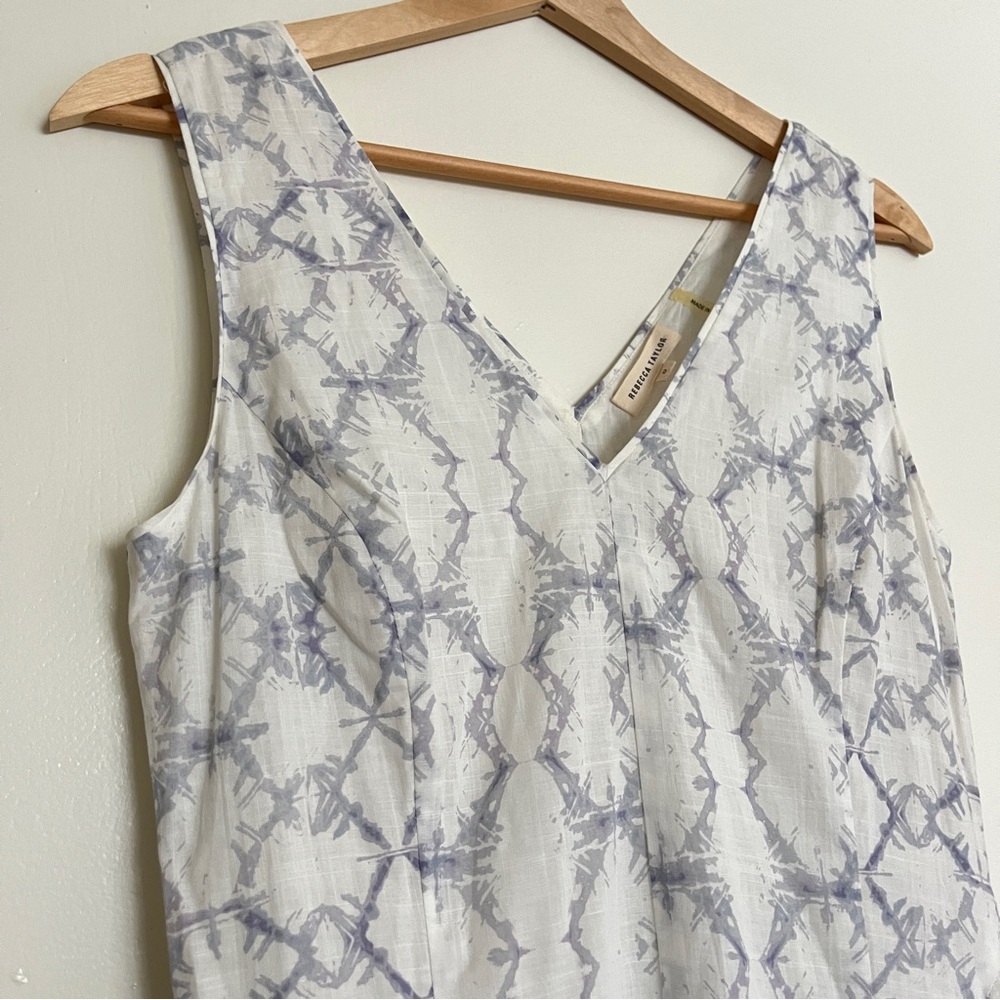 Rebecca Taylor Ikat Tie Dye Print Cotton Fit & Flare Blue Cream Mini Dress sz 0 - Picture 4 of 11